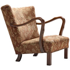 Italian Art Deco Lounge Chair in Floral Upholstery