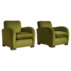 Sillón italiano Art Déco de terciopelo verde original, años 50 - 2 Disponibles