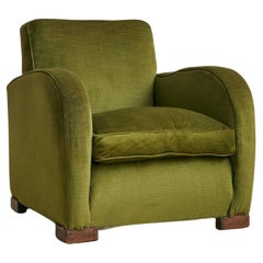 Sillón italiano Art Déco de terciopelo verde original, años 50 - 2 Disponibles