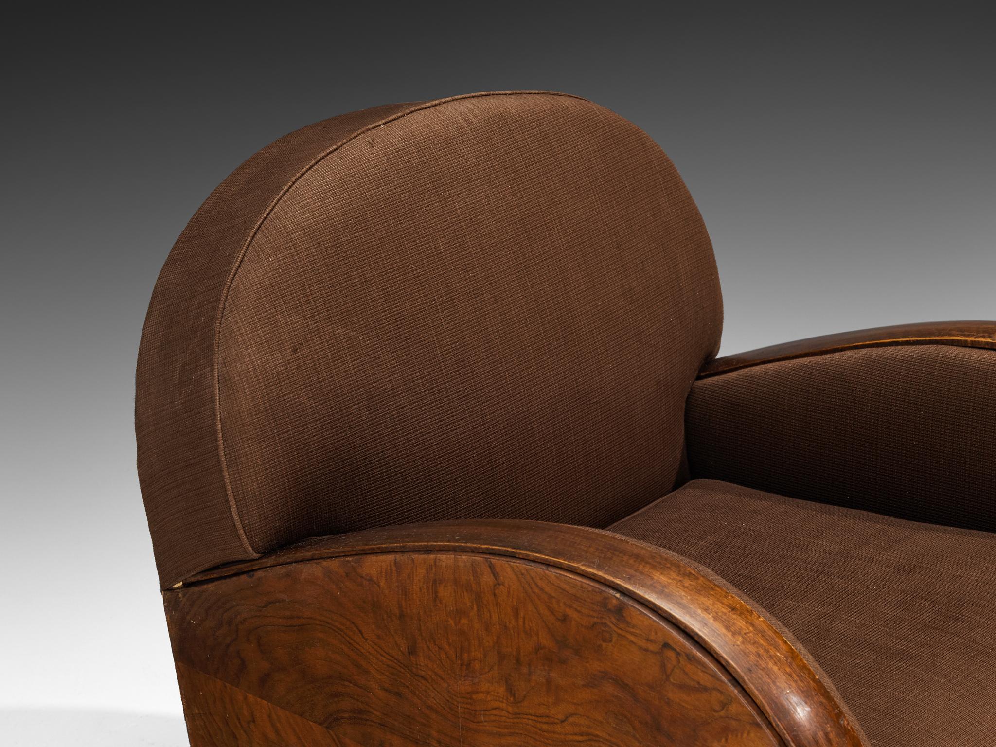 Silla de salón italiana Art Decó en nogal y tela marrón en venta 1