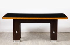 Italian Art Deco Macassar Ebony, Chrome, Glass Dining Table, Italy, circa 1940