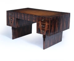 Italian Art Deco Macassar Ebony Desk with Leather Top c1950