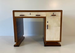 Italian Art Deco Macassar, Parchment and Black Opaline Desk, 1940s