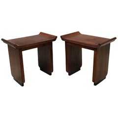 Italian Art Deco Mahogany Wood Tray Tables or Stools, 1930s