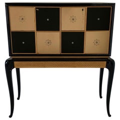 Italian Art Deco Maple and Mirror Dry Bar, 1940s