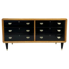 Italian Art Deco Maple, Brass and Black Lacquered Dresser, 1940s