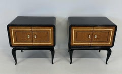 Italian Art Deco Maple Briar, Gold Leaf and Black Lacquer Nightstands, 1940s