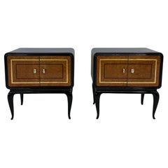 Italian Art Deco Maple Briar, Gold Leaf and Black Lacquer Nightstands, 1940s