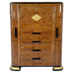 Vintage Italian Art Deco Maple Briar, Gold Leaf and Black Lacquered Secretaire, 1940s