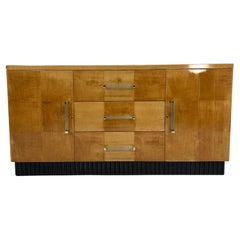 Italian Art Deco Maple, Glass and Black Lacquered Borsani Dresser, 1940s