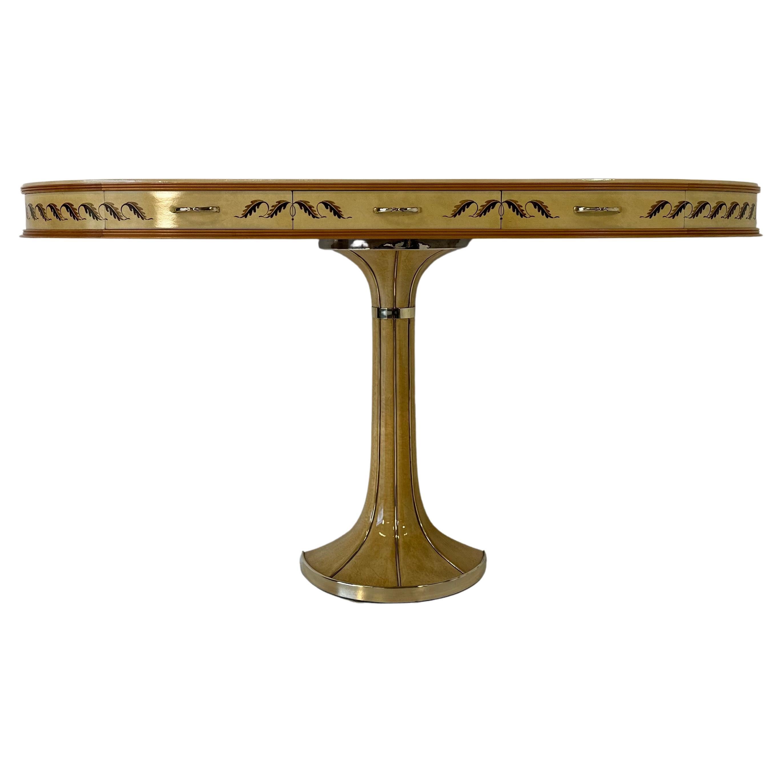 Italian Art Deco Maple, Parchment and Brass Console by Vittorio Dassi, 1940s