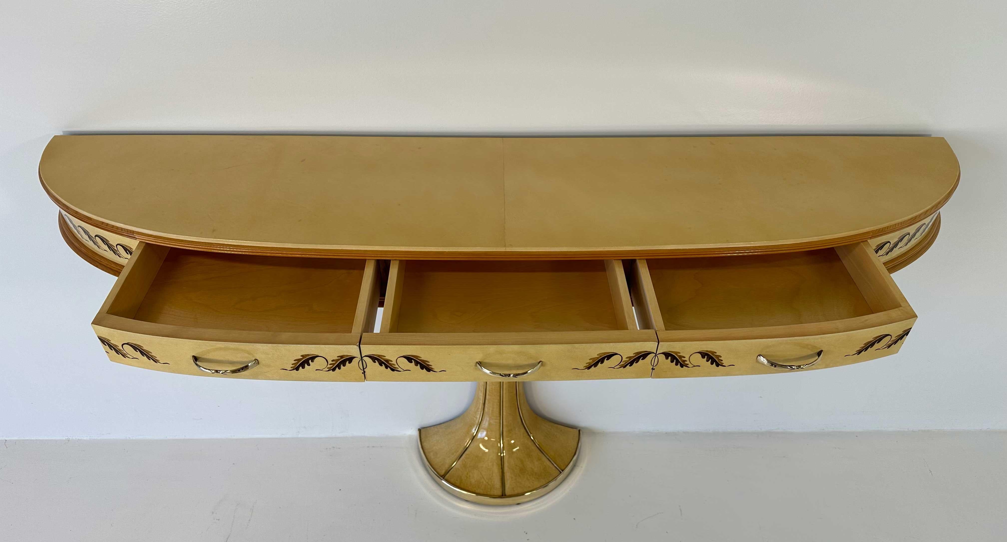 Italian Art Deco Maple, Parchment and Brass Console by Vittorio Dassi, 1940s 5