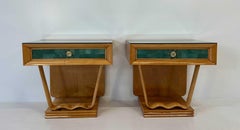 Italian Art Deco Maple, Shagreen and Green Mirror Nightstands, 1940s