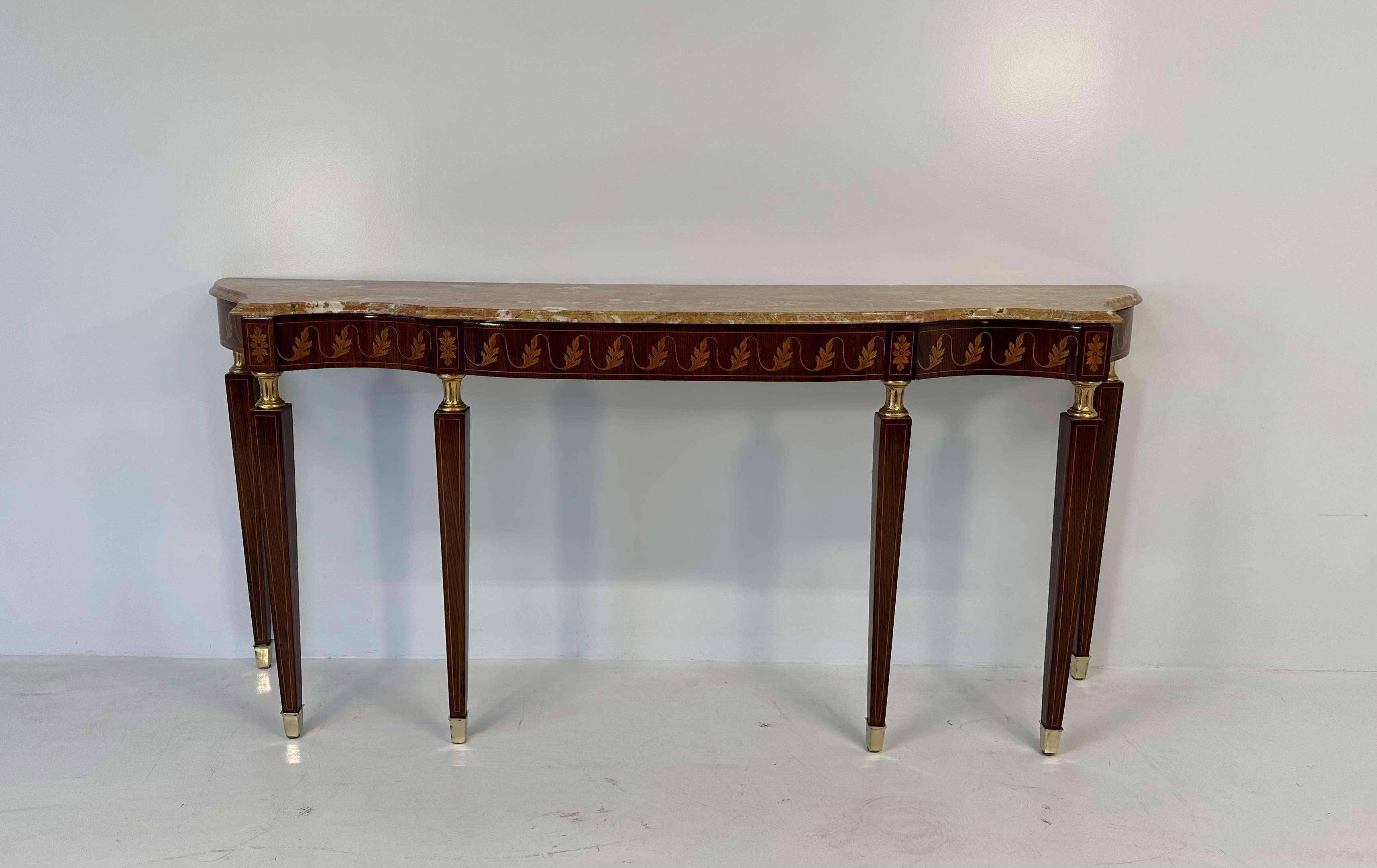 Italian Art Deco Marble and Inlaid Wood Console, Attr. to Paolo Buffa, 1950s In Good Condition For Sale In Meda, MB