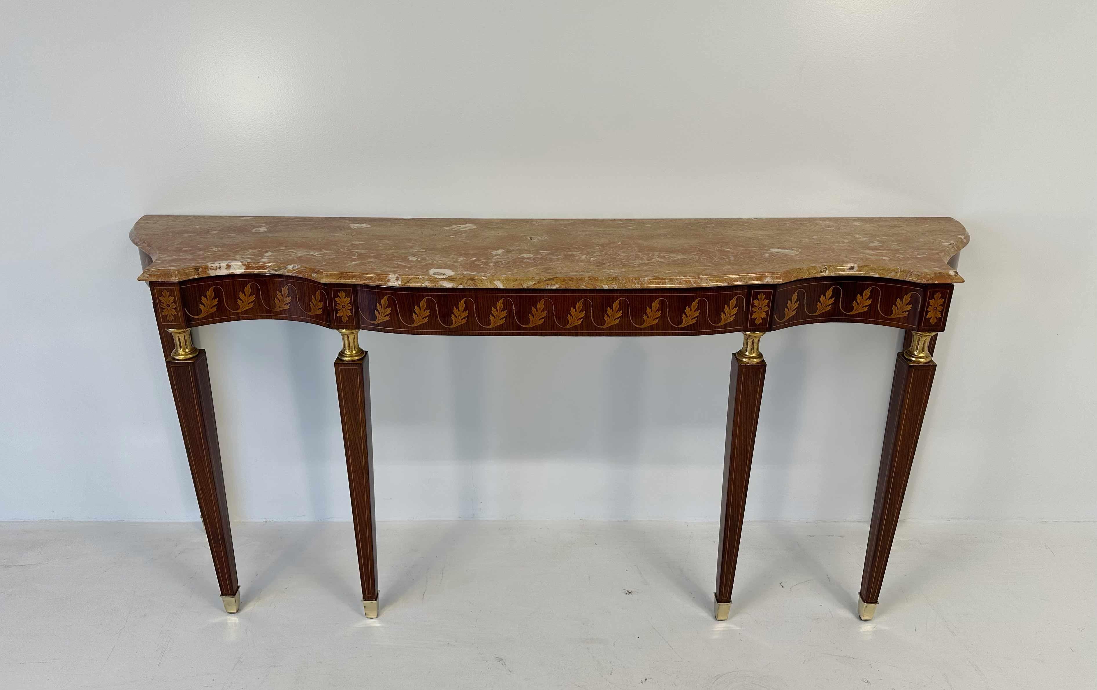 Mid-20th Century Italian Art Deco Marble and Inlaid Wood Console, Attr. to Paolo Buffa, 1950s For Sale