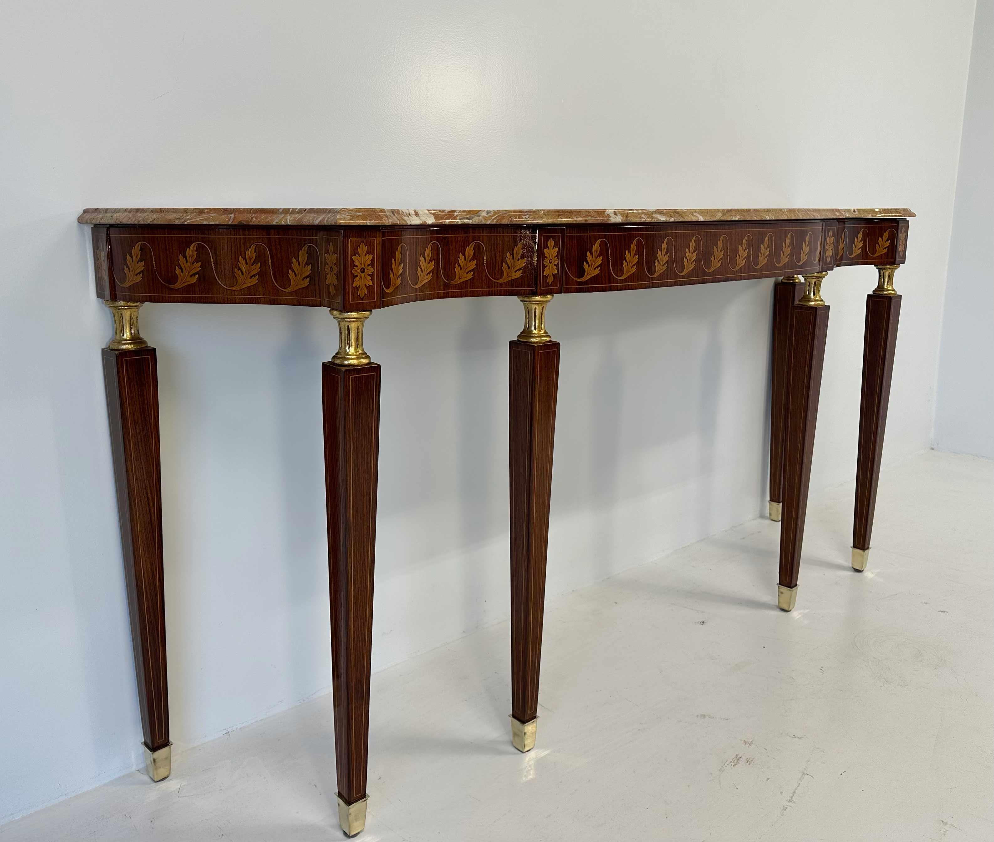 Italian Art Deco Marble and Inlaid Wood Console, Attr. to Paolo Buffa, 1950s For Sale 1