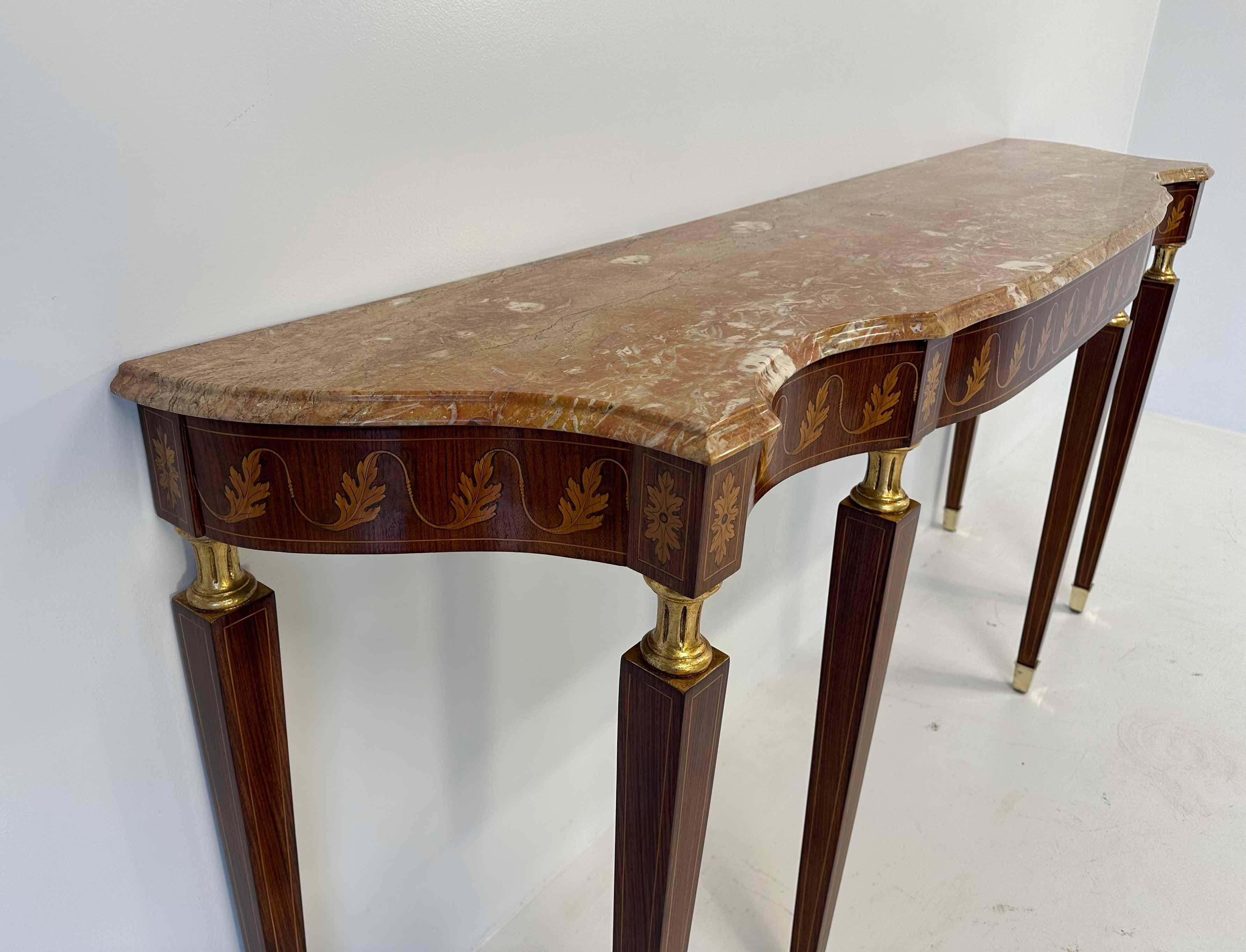 Italian Art Deco Marble and Inlaid Wood Console, Attr. to Paolo Buffa, 1950s For Sale 2