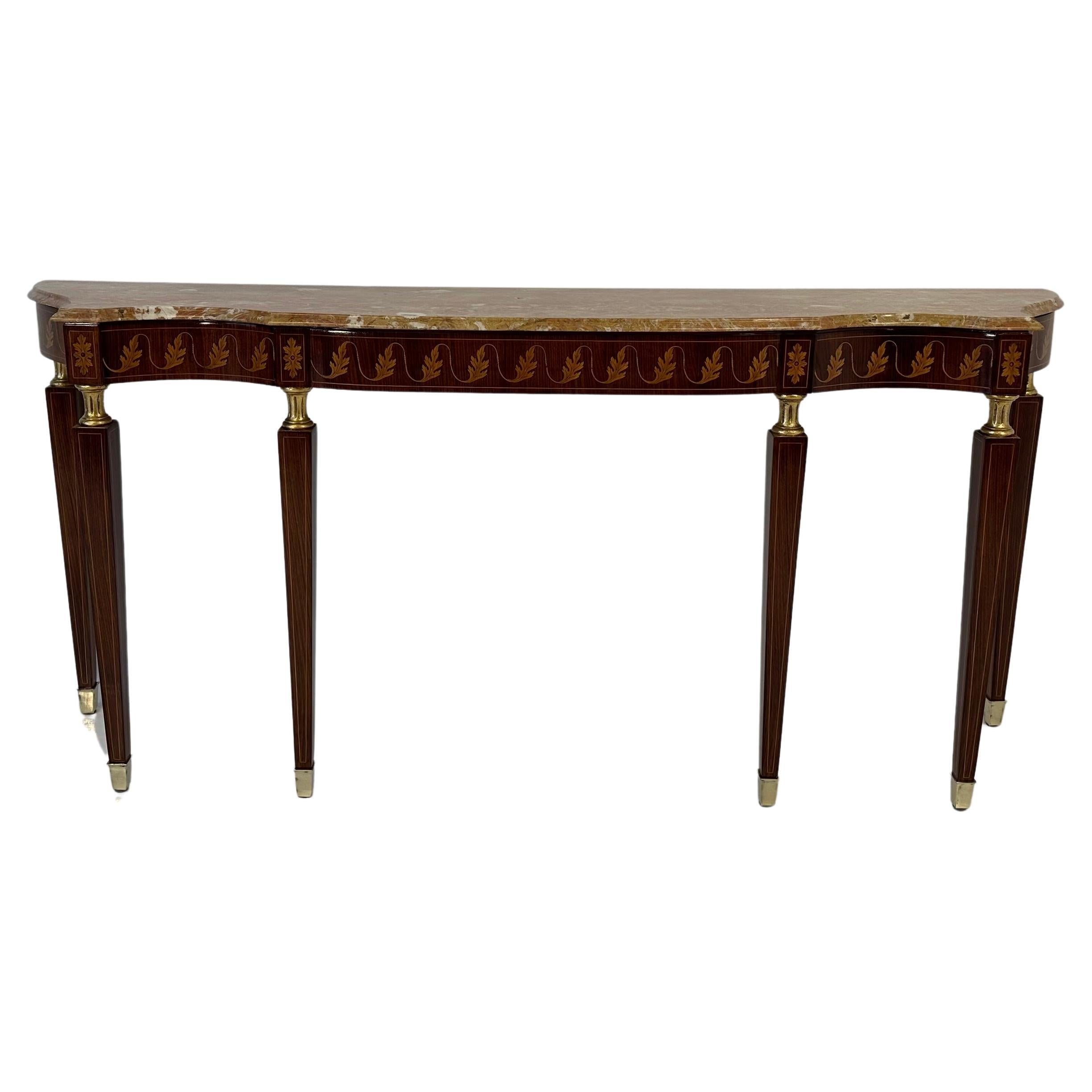 Italian Art Deco Marble and Inlaid Wood Console, Attr. to Paolo Buffa, 1950s For Sale