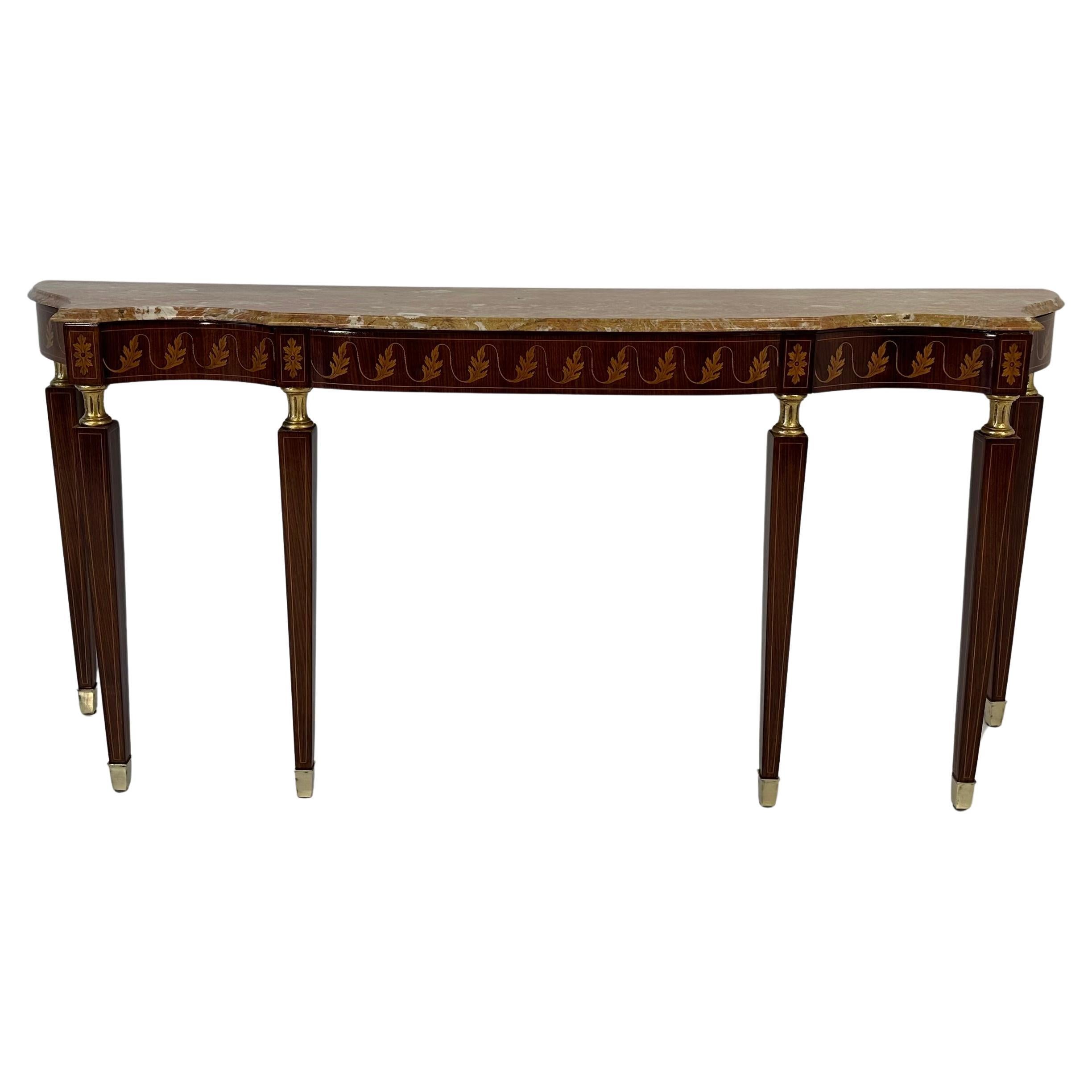 Console italienne Art déco en marbre et bois incrusté, Attr. à Paolo Buffa, années 1950