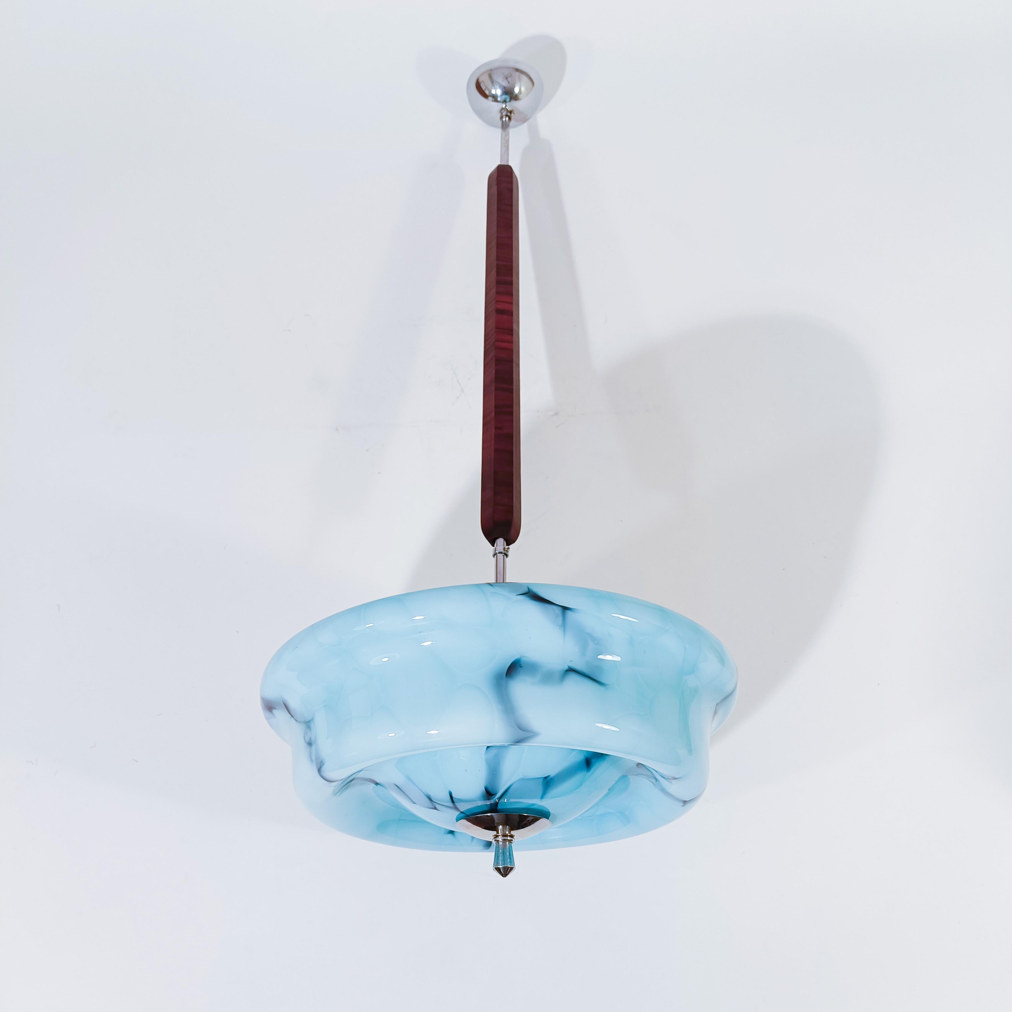 Art Decó italiano. Lámpara colgante de cristal de Murano efecto mármol, años 30 en venta 7