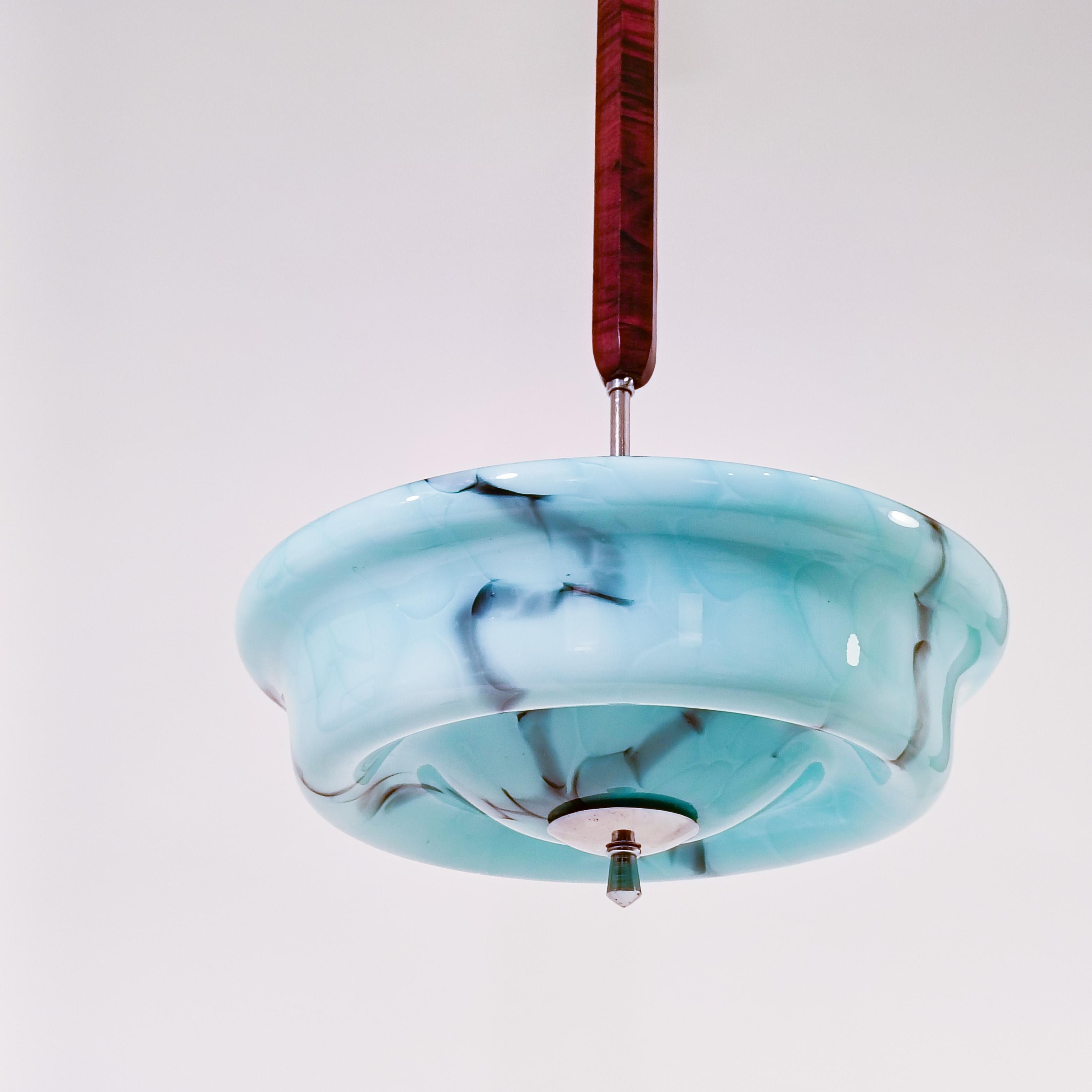 Art Decó italiano. Lámpara colgante de cristal de Murano efecto mármol, años 30 Italiano en venta