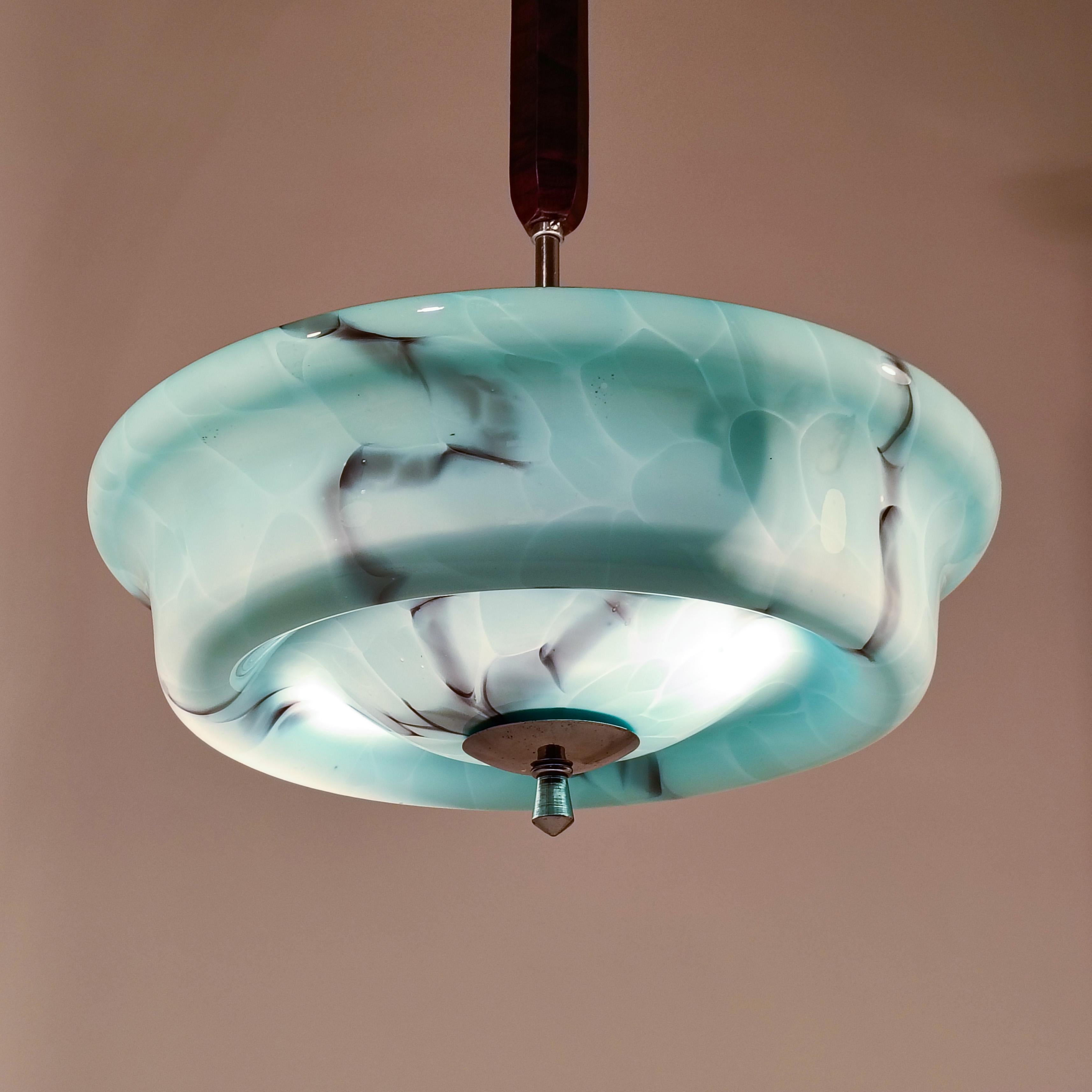 Art Decó italiano. Lámpara colgante de cristal de Murano efecto mármol, años 30 en venta 1