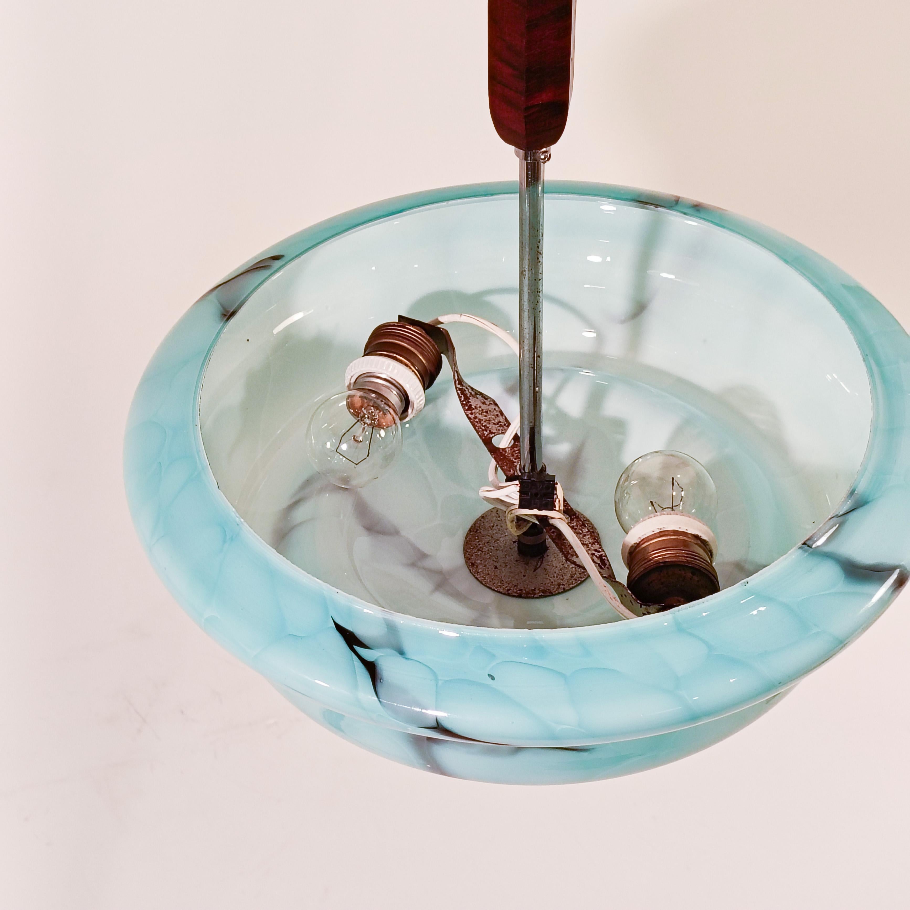 Art Decó italiano. Lámpara colgante de cristal de Murano efecto mármol, años 30 en venta 2