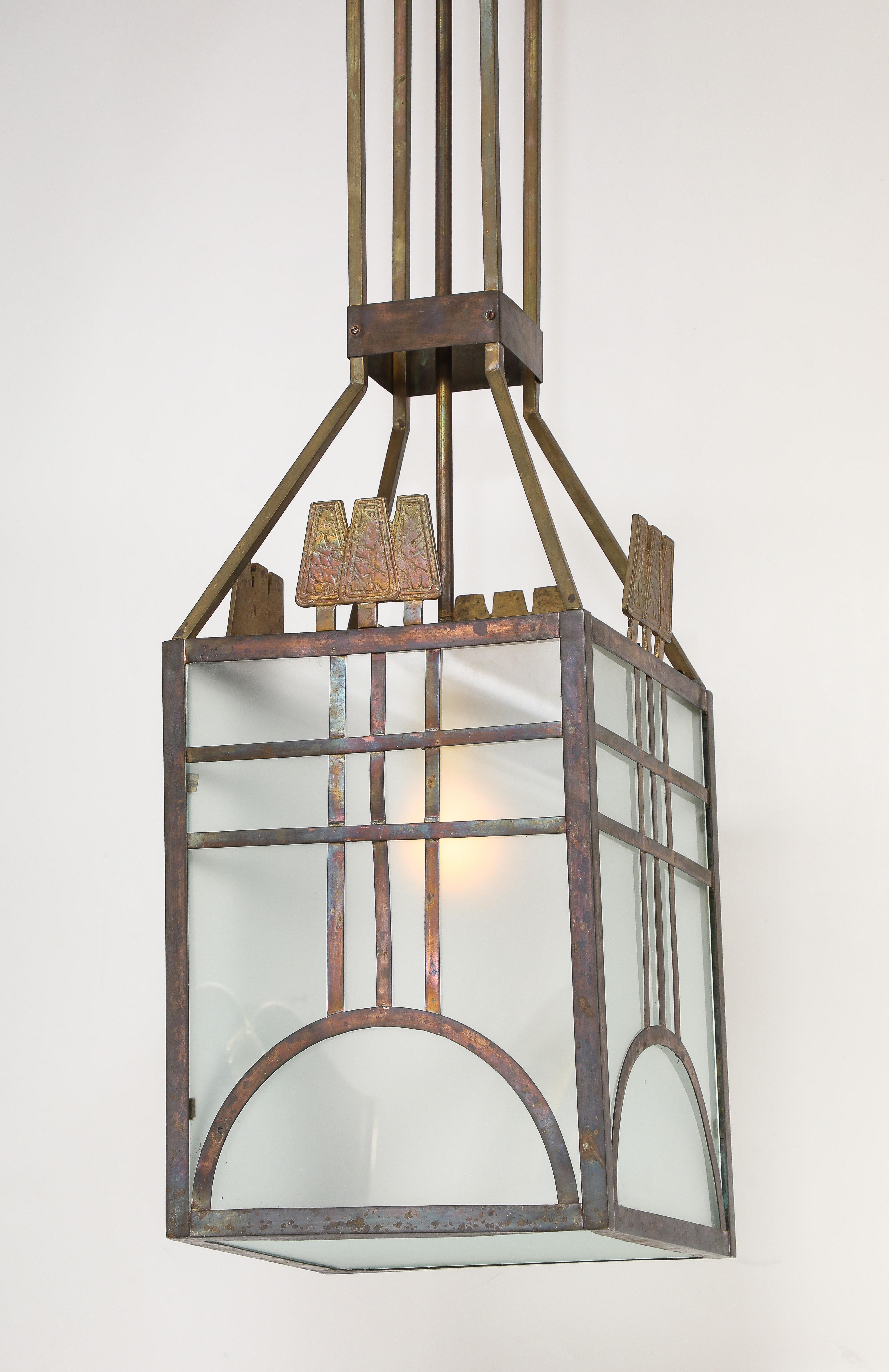 Italian Art Deco Metal and Glass Lantern, circa 1930 For Sale 7