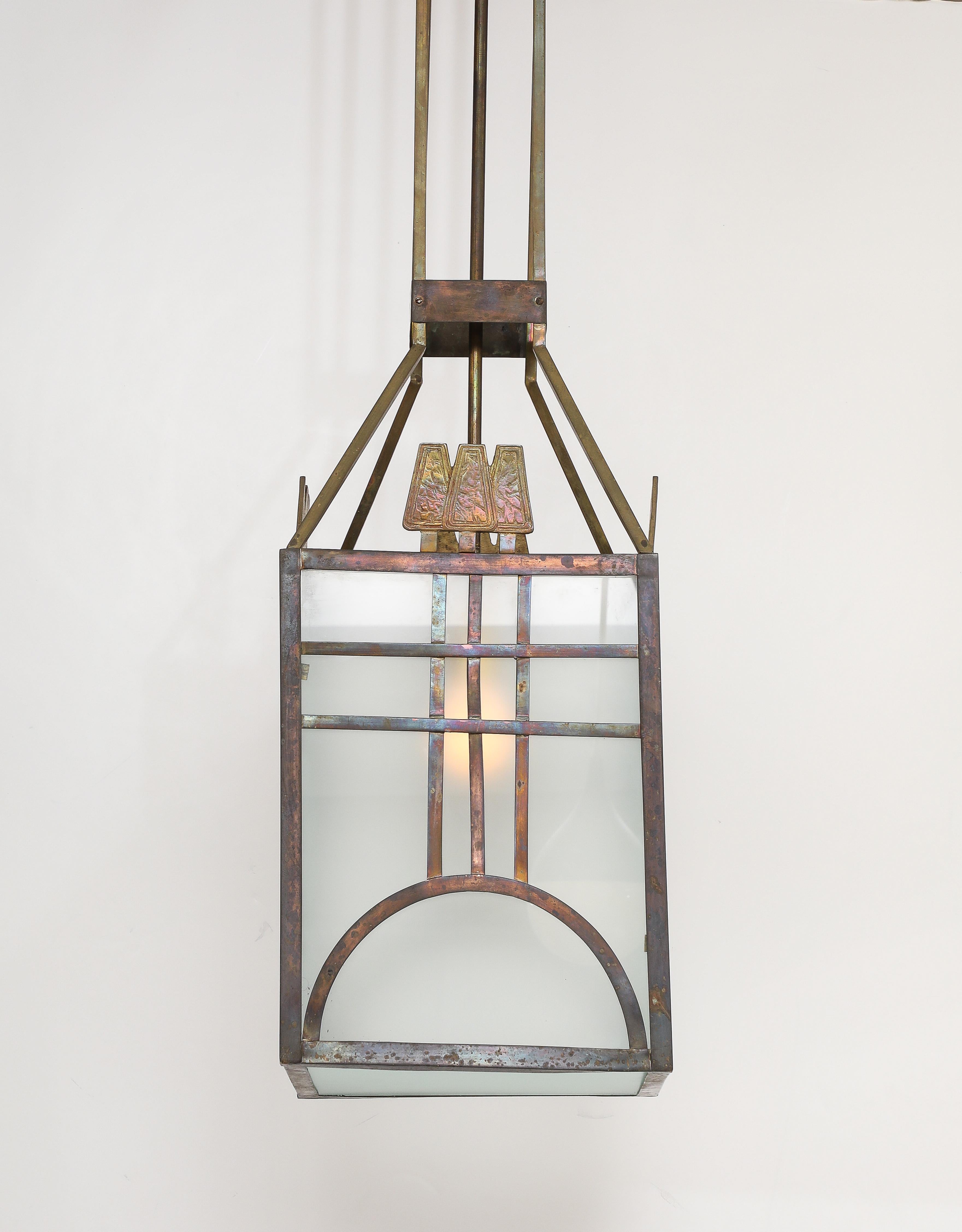 Italian Art Deco Metal and Glass Lantern, circa 1930 For Sale 9
