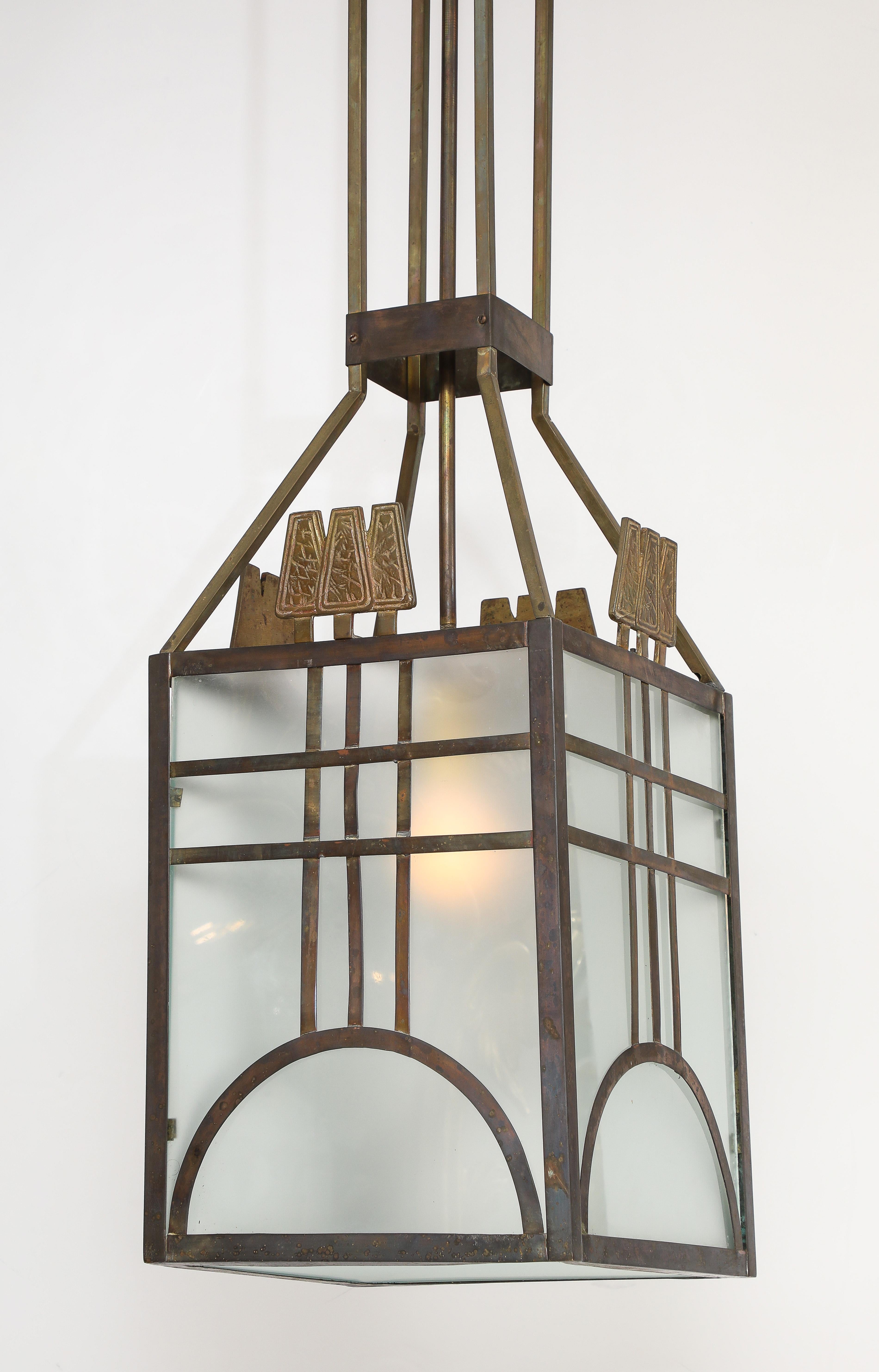 Italian Art Deco Metal and Glass Lantern, circa 1930 In Good Condition For Sale In New York, NY