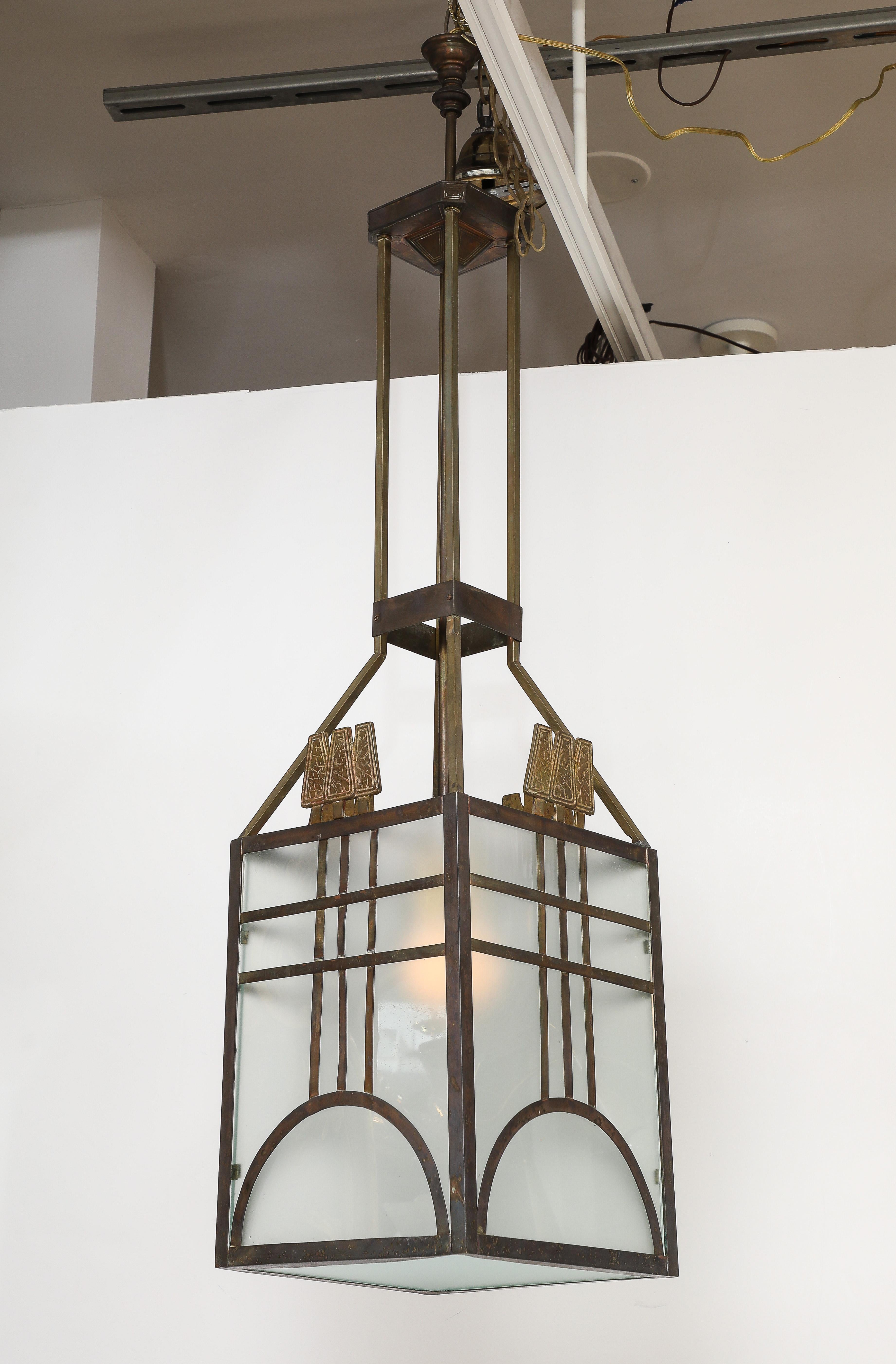 Mid-20th Century Italian Art Deco Metal and Glass Lantern, circa 1930 For Sale