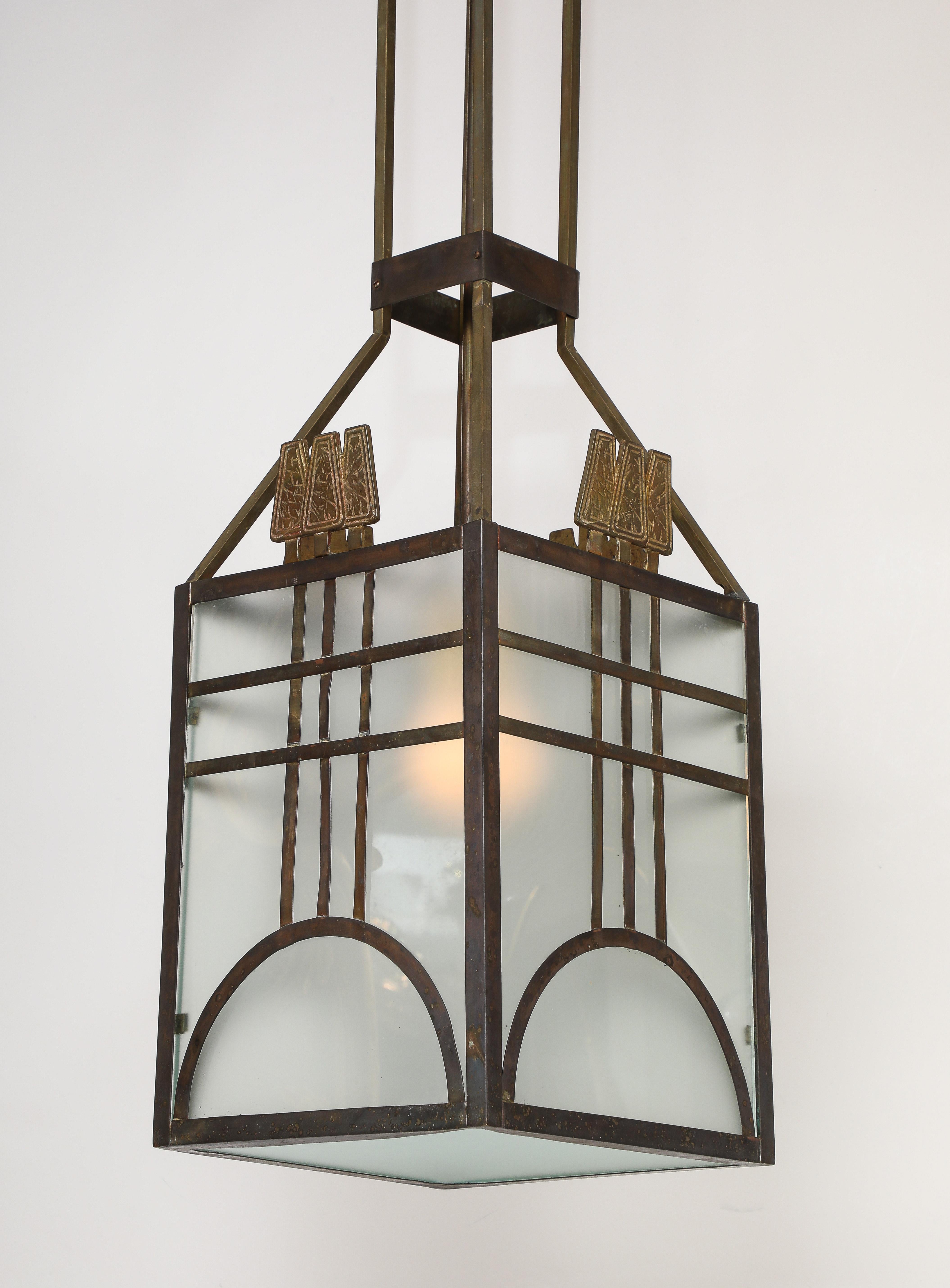 Italian Art Deco Metal and Glass Lantern, circa 1930 For Sale 1