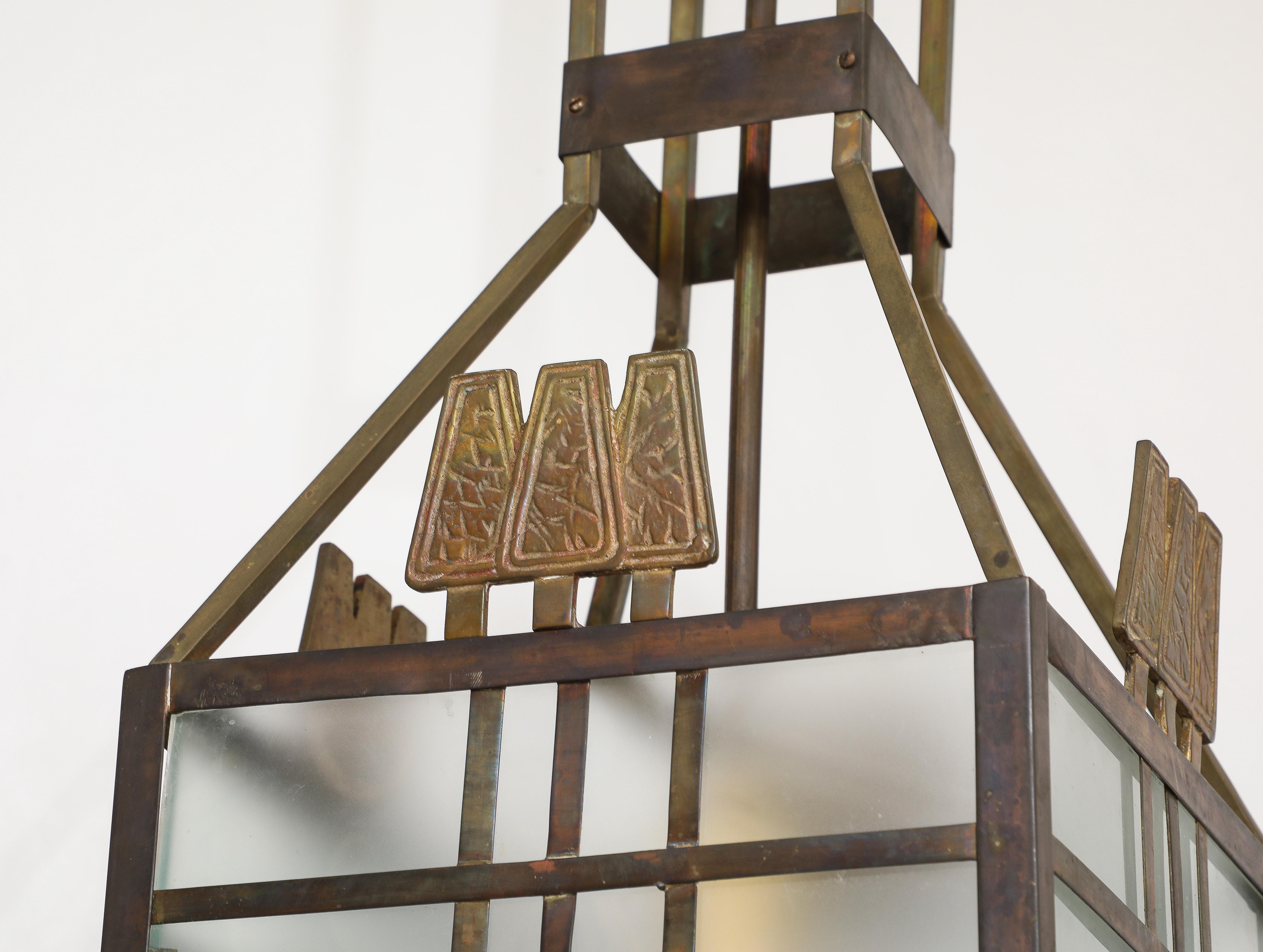 Italian Art Deco Metal and Glass Lantern, circa 1930 For Sale 2