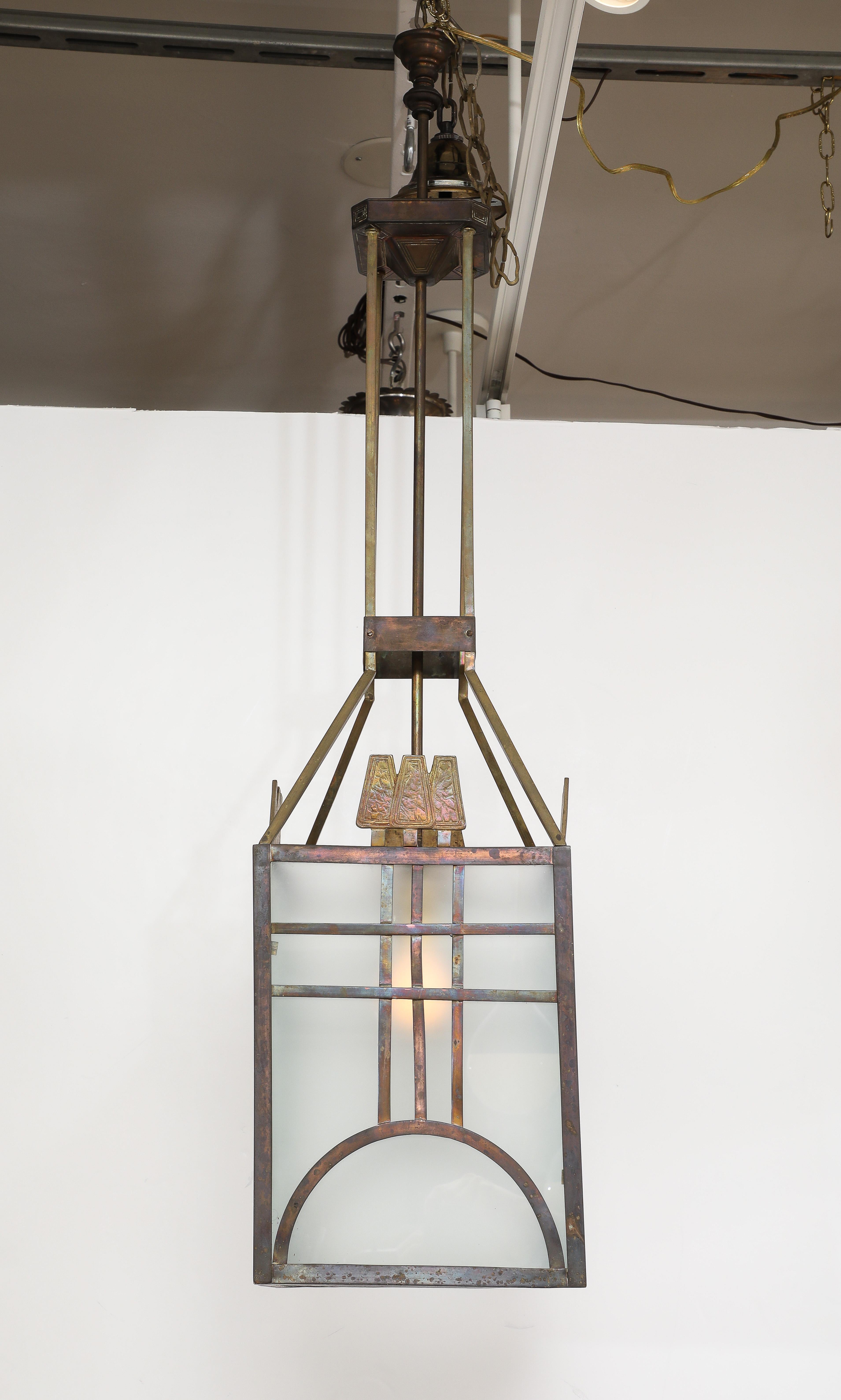Italian Art Deco Metal and Glass Lantern, circa 1930 For Sale 4