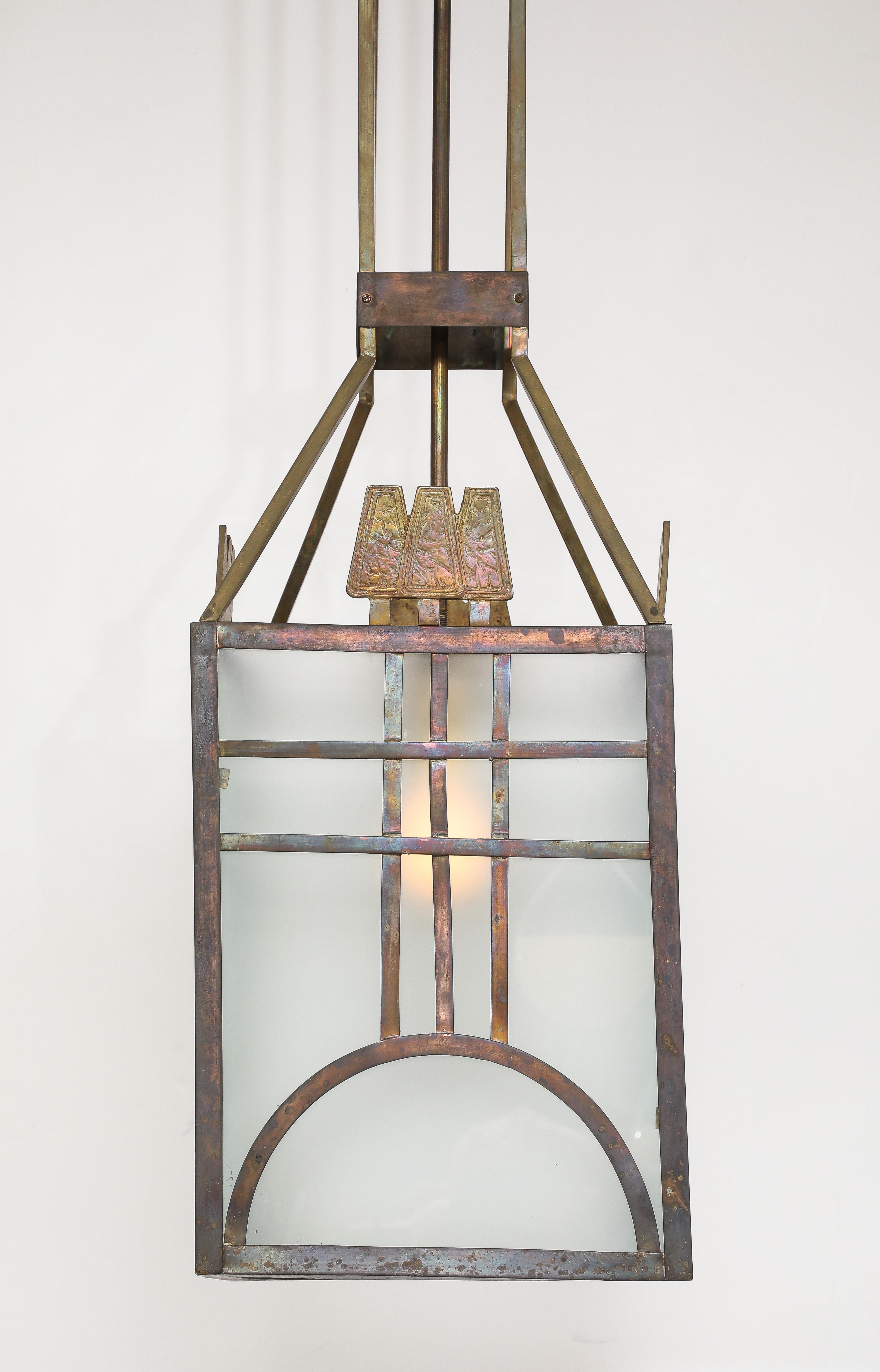 Italian Art Deco Metal and Glass Lantern, circa 1930 For Sale 5