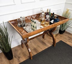 Italian Art-Deco Mid-Century Walnut Burl Wood Cocktail Dry Bar Tray Table