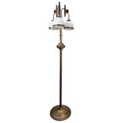 Vintage Italian Art Deco Midcentury Brass Opaline Glass Waterfall Floor Lamp