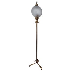 Italian Art Deco Midcentury Hollywood Regency Brass Glass Floor Lamp