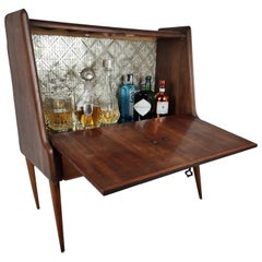 Italian Art Deco Midcentury Regency Wood and Mirror Mosaic Dry Bar Cabinet