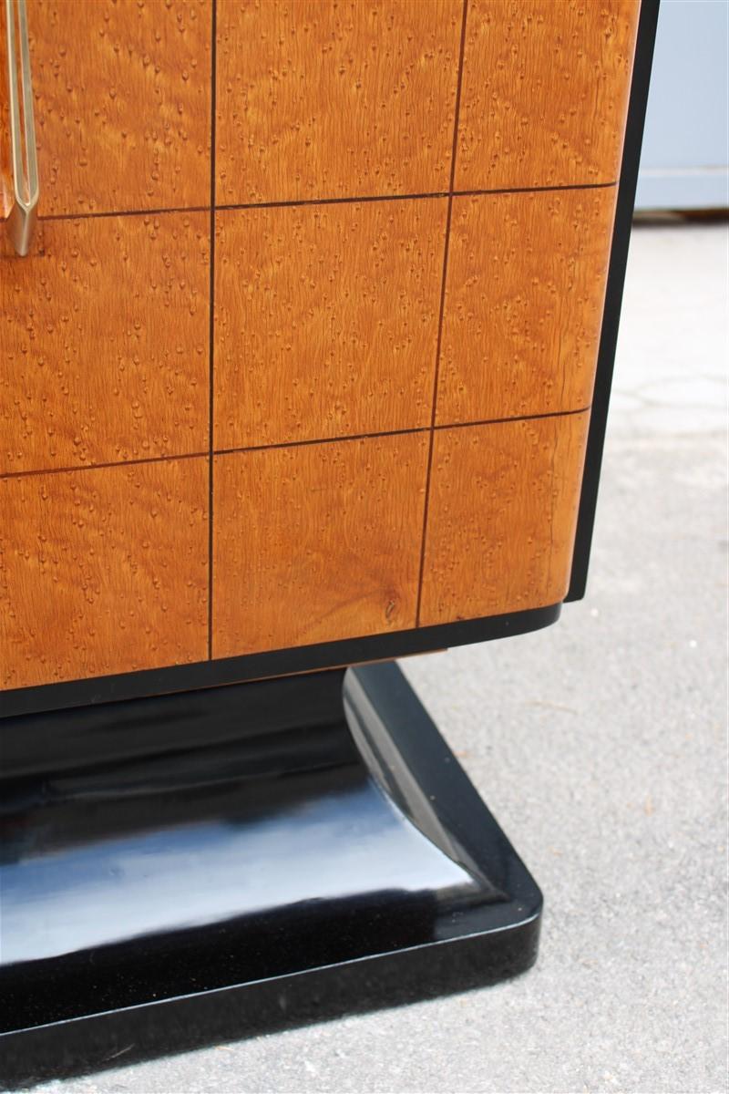 Italian Art Deco Minimal Sideboard in Elm Briar Darkened Walnut Brass Handles 12