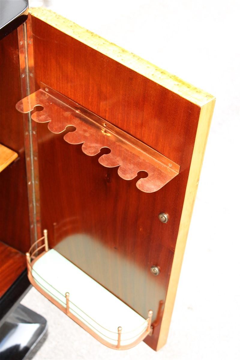 Italian Art Deco Minimal Sideboard in Elm Briar Darkened Walnut Brass Handles 4