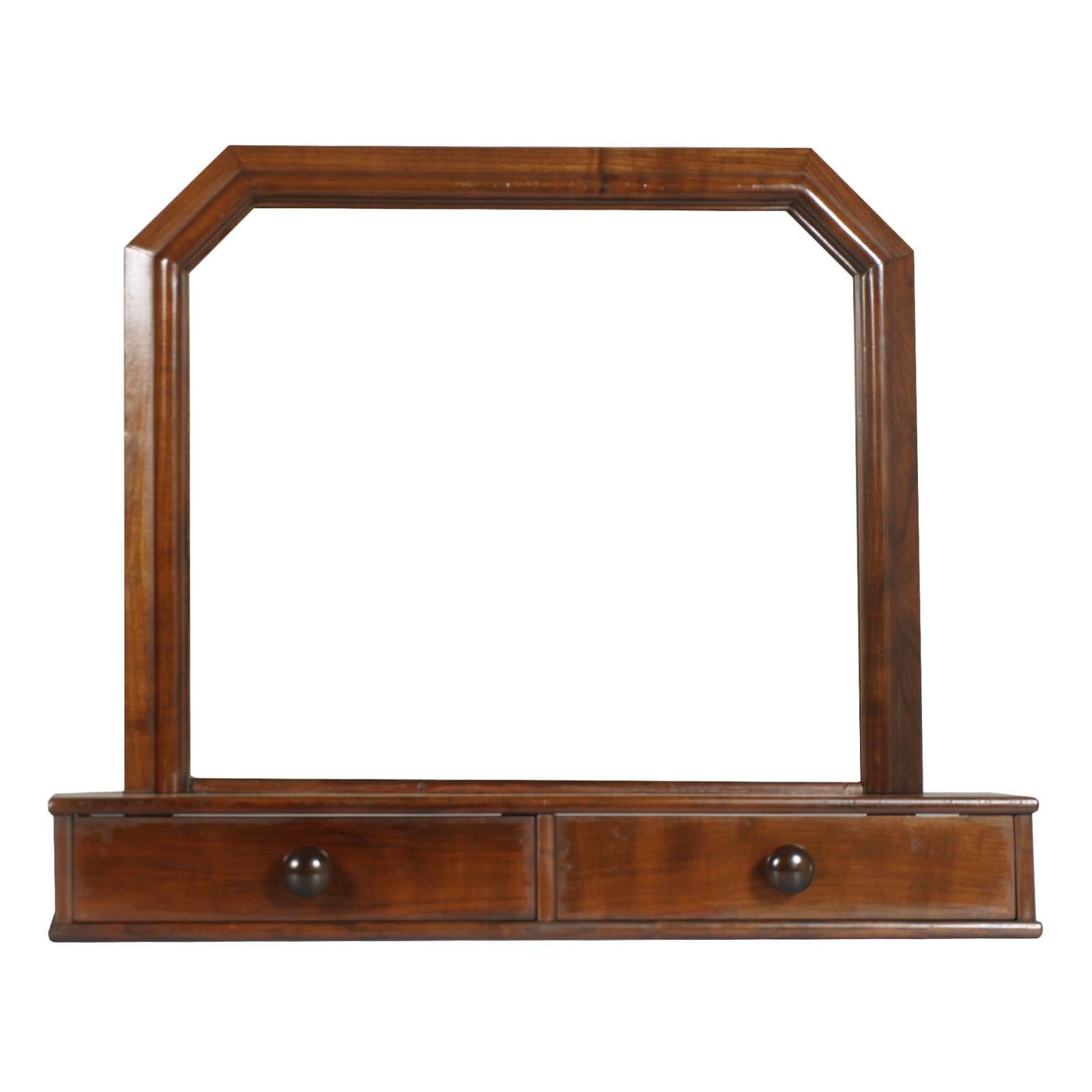 Italian Art Deco Mirror Dressing Table, Psyche Mirror in Walnut with Two Drawers In Good Condition For Sale In Vigonza, Padua