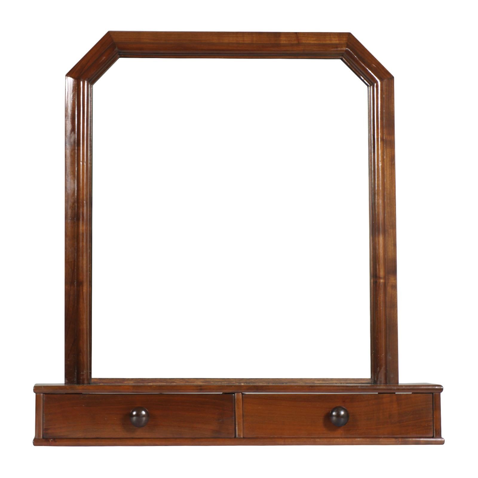 Italian Art Deco Mirror Dressing Table, Psyche Mirror in Walnut with Two Drawers For Sale 4