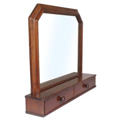 Used Italian Art Deco Mirror Dressing Table, Psyche Mirror in Walnut with Two Drawers