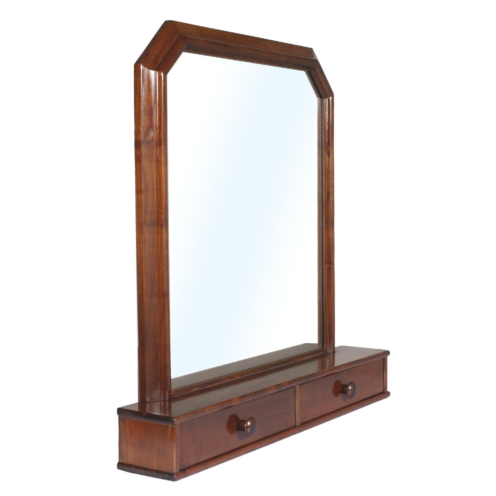 Italian Art Deco Mirror Dressing Table, Psyche Mirror in Walnut with Two Drawers For Sale