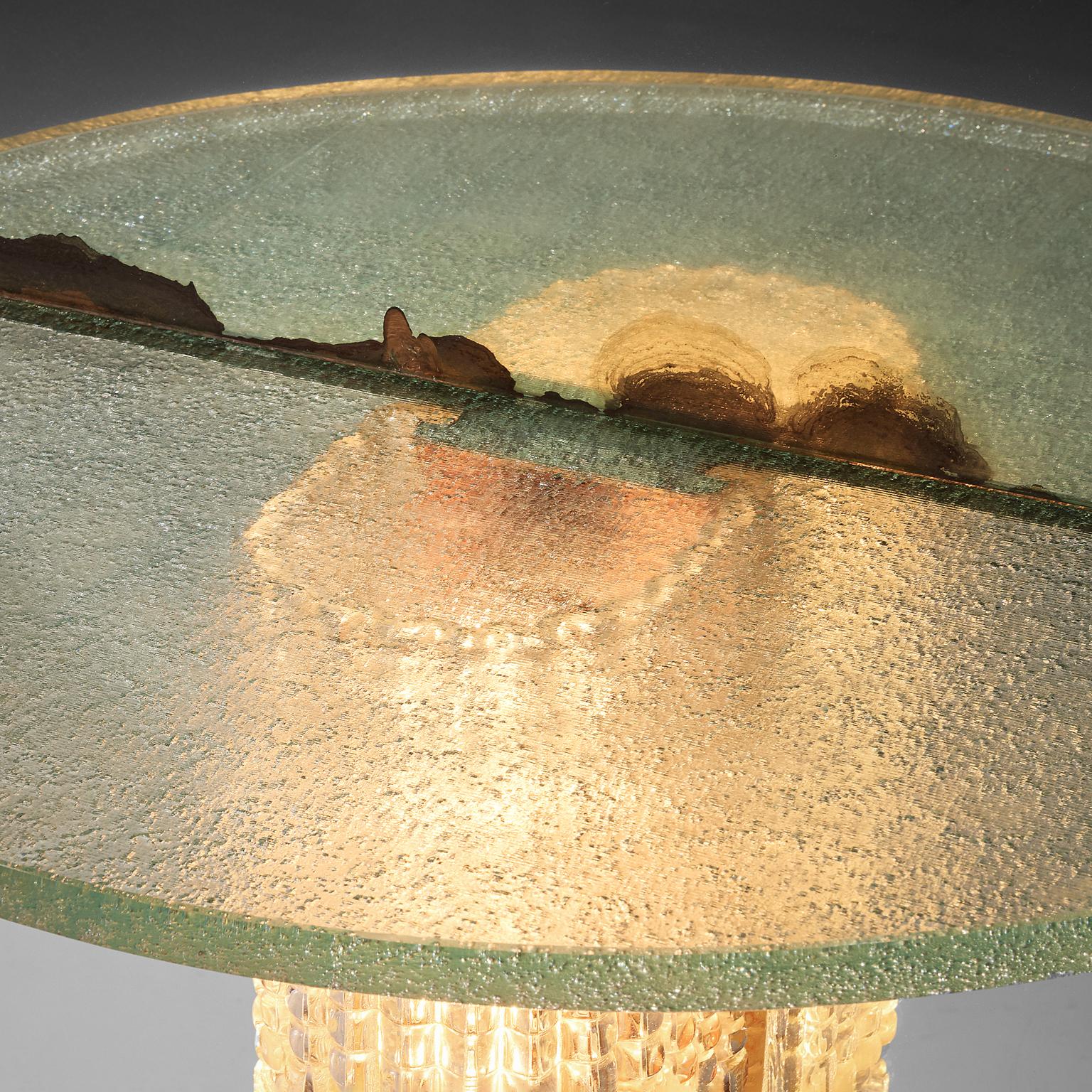 Italienischer Art-Déco-Spiegel mit beleuchteter Konsole aus Glas im Angebot 1