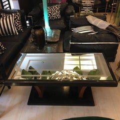 Italian Art Deco Mirrored Coffee Table, Moustache Leg, 1940s
