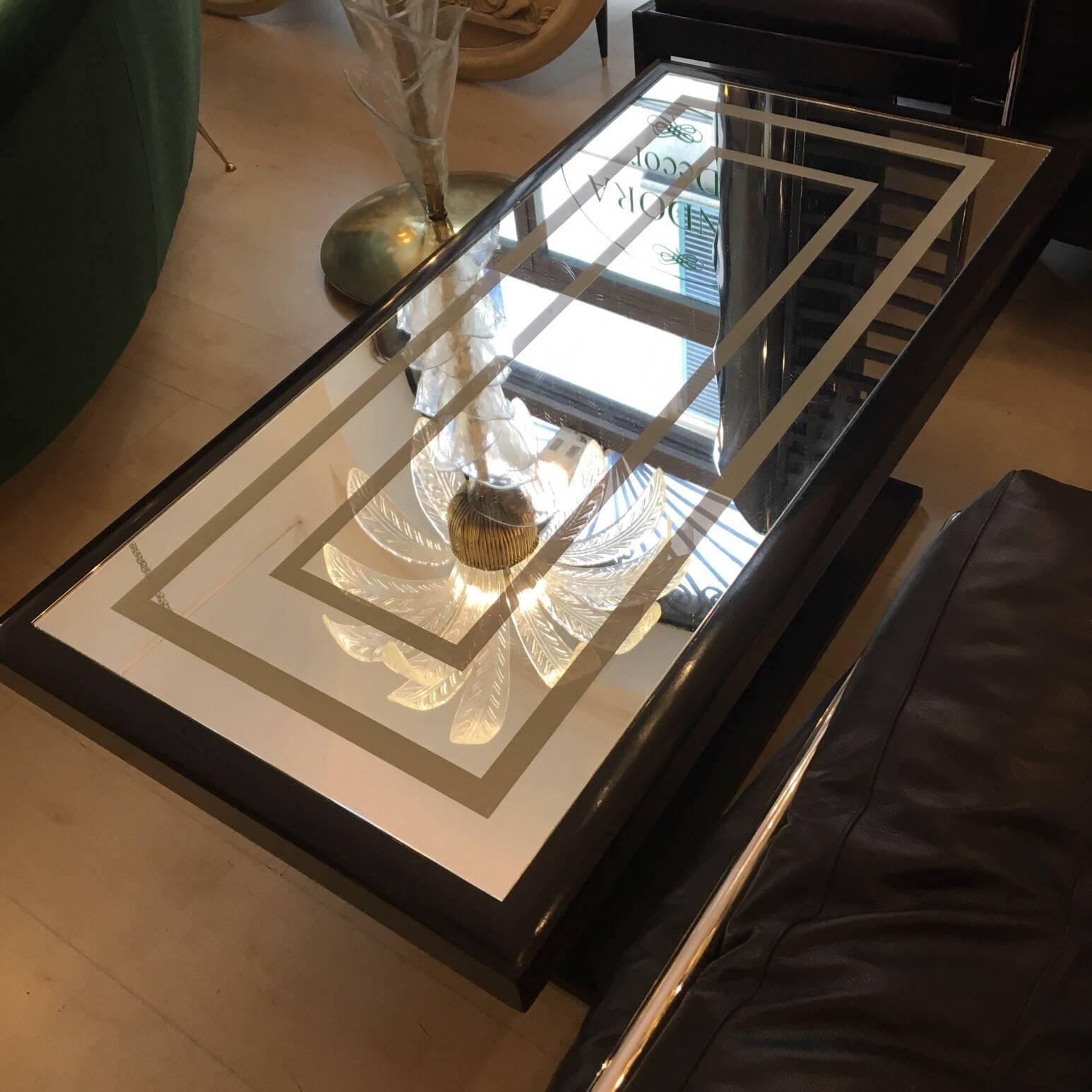 Italian Art Deco Mirrored Coffee Table, Moustache Leg, 1940s For Sale 1