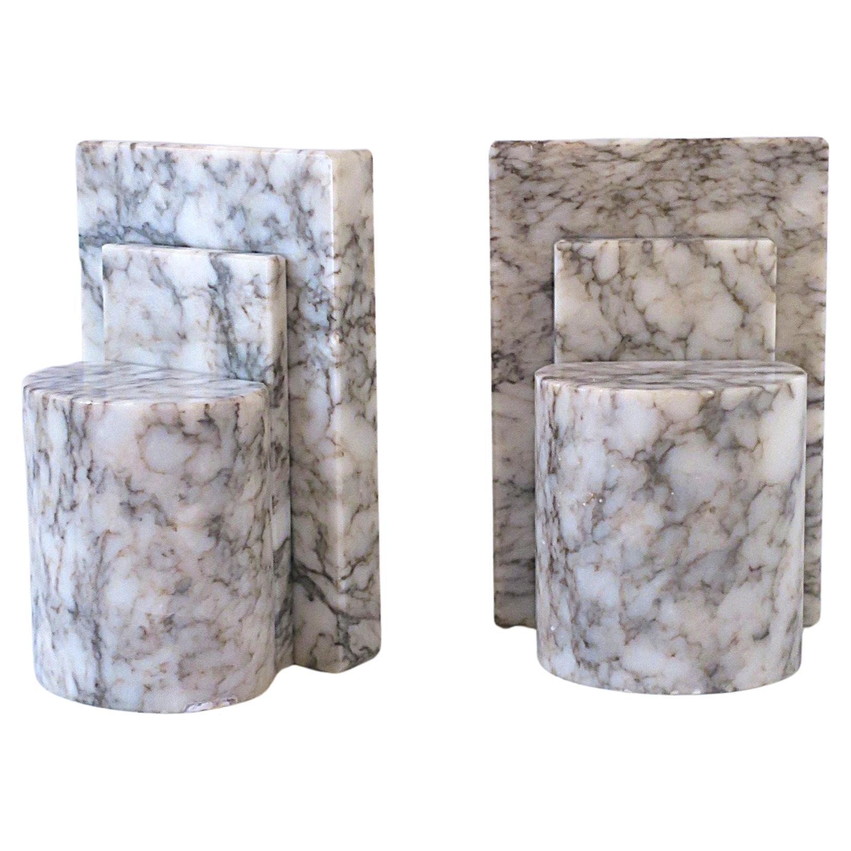 Italian Art Deco Modern Alabaster Marble Bookends, Pair