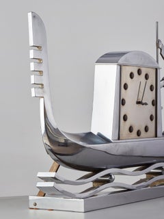 Italian Art Deco monumental nickel plated clock